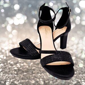Andiamo Arowena Black Rhinestone Heel Sandals 8.5 Block Heel Evening Shoes